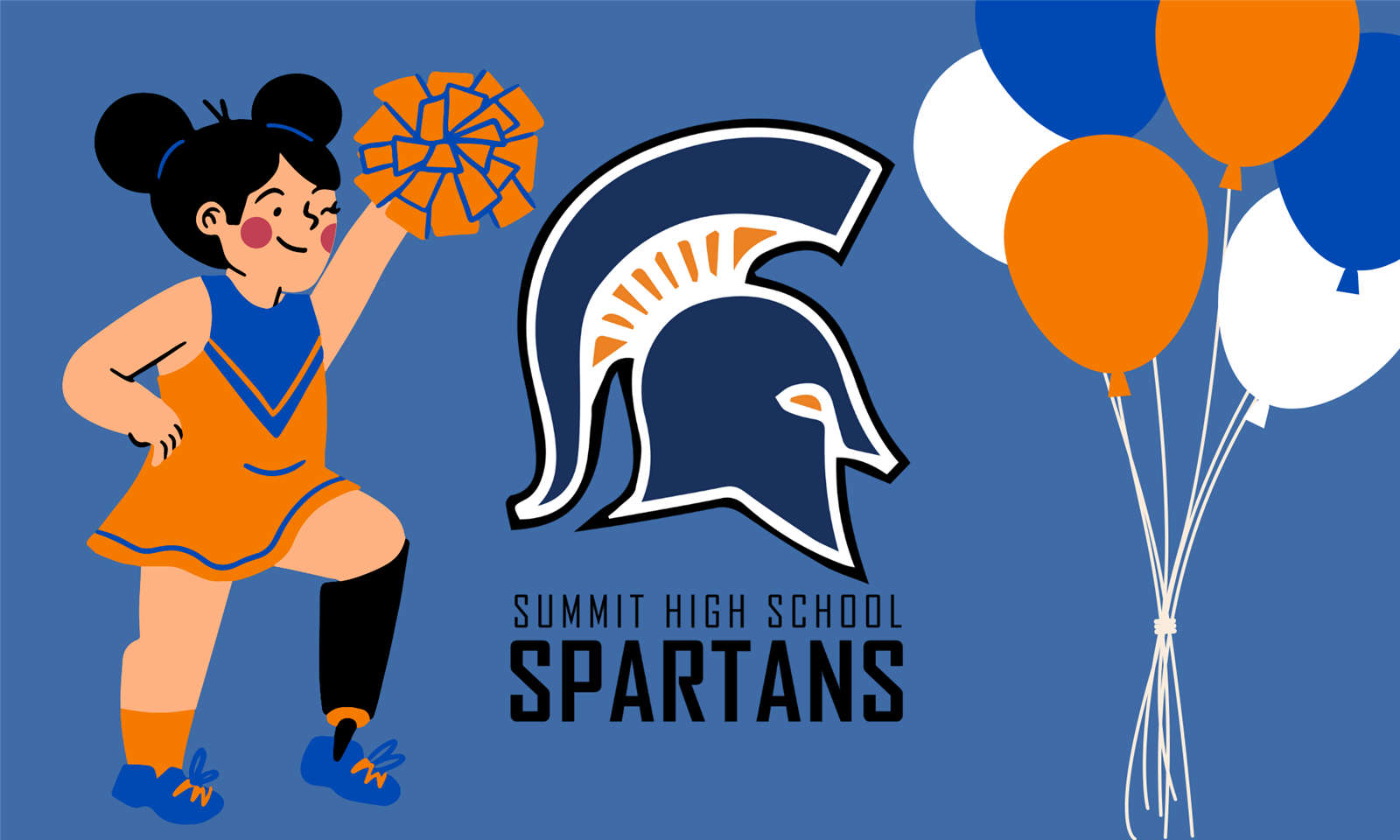 Cheerleading graphic, Summit High logo, balloons